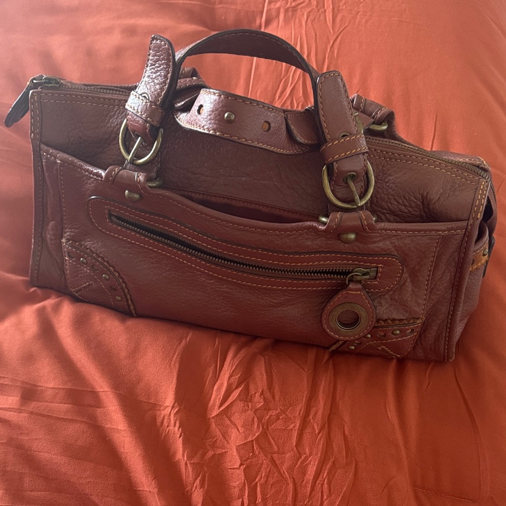 Rustic Reddish Brown Leather Bag - Classic Handheld Satchel